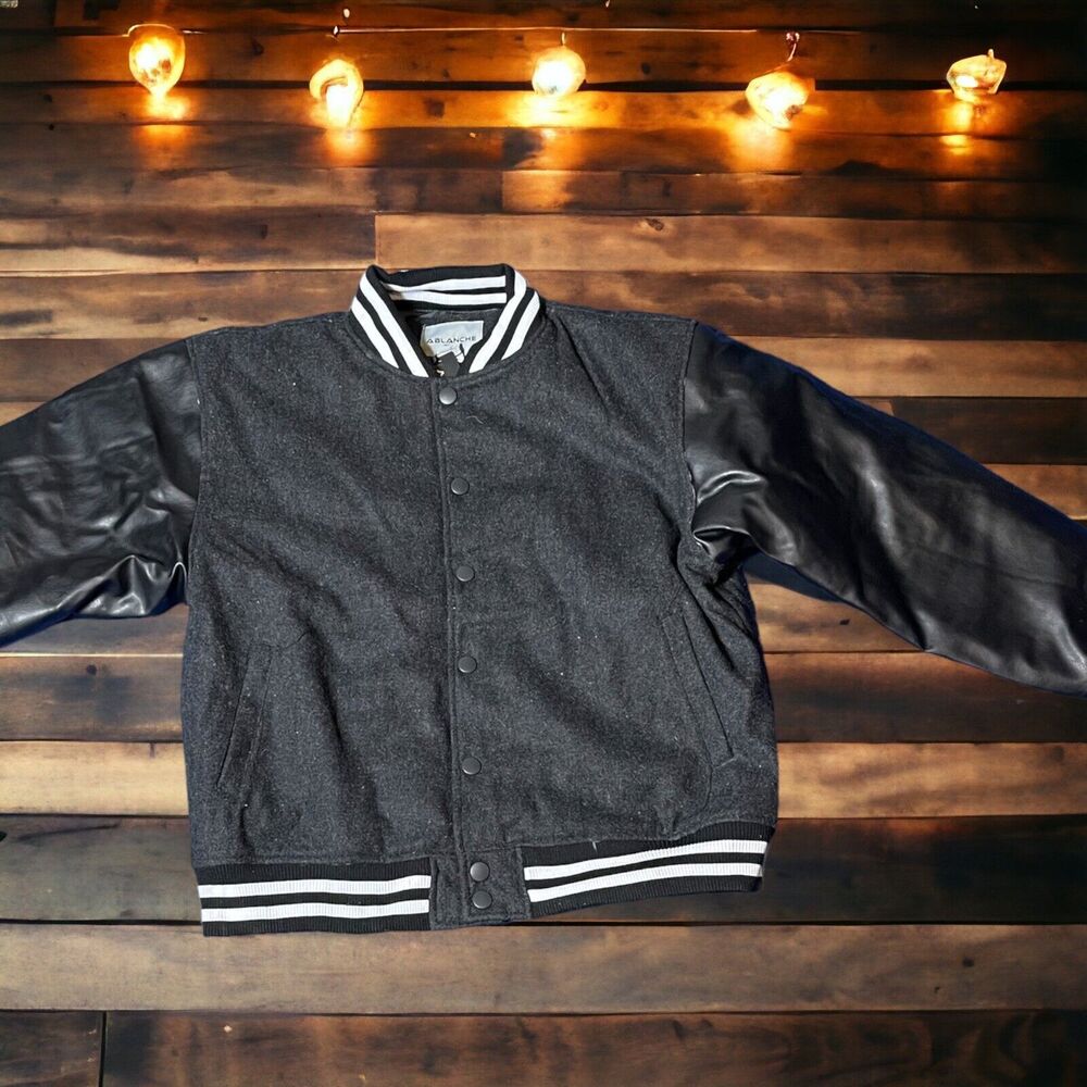 Men’s Black XL Padded Wool Blend VARSITY Jacket Letterman